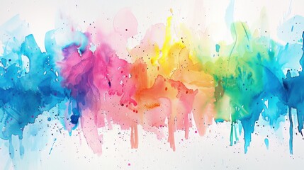 Fototapeta premium This vibrant artwork showcases an abstract hand-drawn watercolor composition with colorful splashes spread across the paper