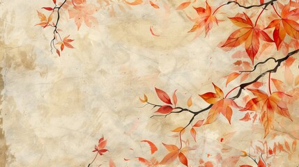 an autumn-themed watercolor background on Japanese paper, characterized by soft washes of warm