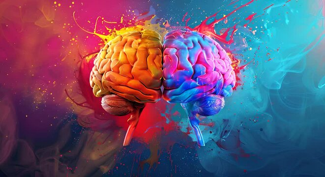 The concept of the human brain. The right creative hemisphere versus the left logical hemisphere.
