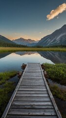 Tranquility at the Pier: Idyllic Scene of Calmness on Lake