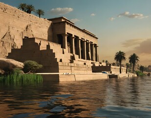 Egyptian temple  on the Nile river 
