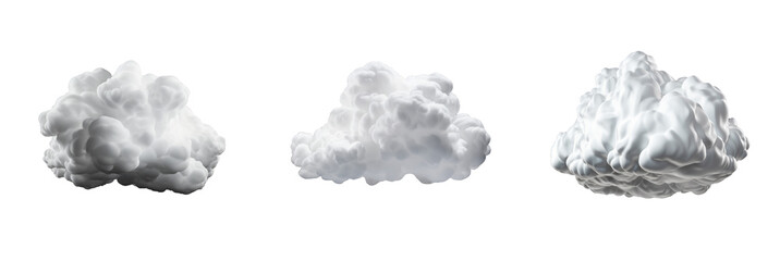 Serene White Clouds Collection: An ethereal set of fluffy, realistic clouds gracefully isolated on a transparent background