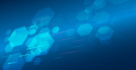 Modern science vector presentation. Abstract hexagons, futuristic concept. Data transfer and protection, internet communication on a blue background. High computer technology design.