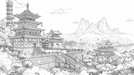 A series of line art illustrations depicting famous cultural festivals and events.