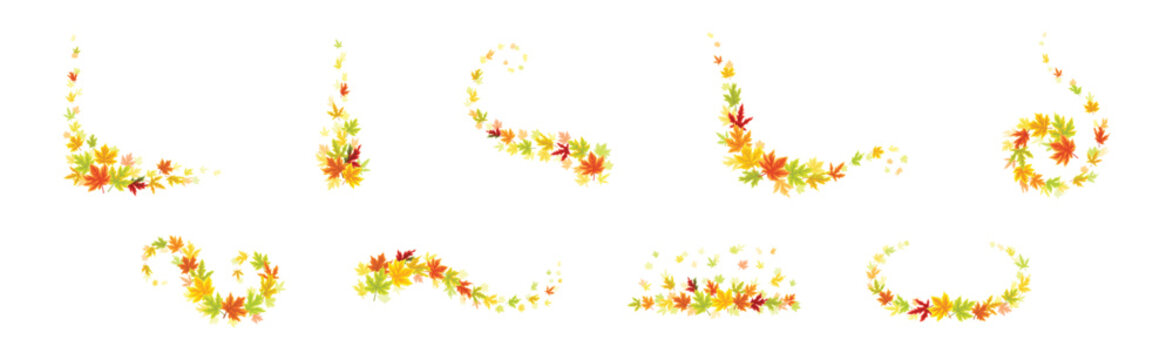 Autumn Leaf and Foliage Nature Curled Element Vector Set
