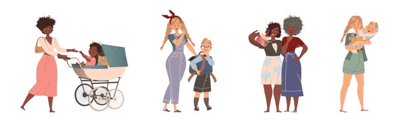 Mother and Kid Together as Parenthood Vector Set