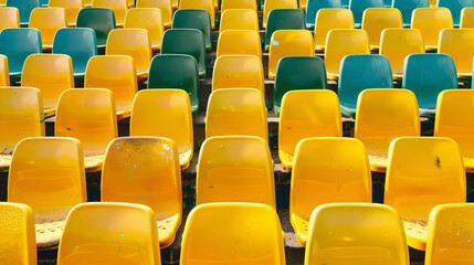 Naklejka premium colorful seats in the stands of an outdoor stadium