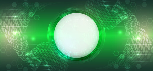 Modern science vector presentation. Abstract hexagons, futuristic concept. Data transfer and protection, internet communication on a green background. High computer technology design.