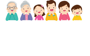 Happy big family standing with house ,rainbow