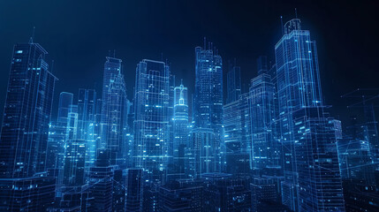 buildings of city glowing on a semi-transparent background