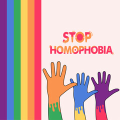 Vector square poster against Homophobia, stop LGBT phobia campaign poster template design.