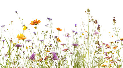 Field of mixed wildflowers in the breeze, isolated on transparent background © MDNANNU