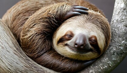 Fototapeta premium A Sloth With Its Body Curled Into A Ball Sleeping