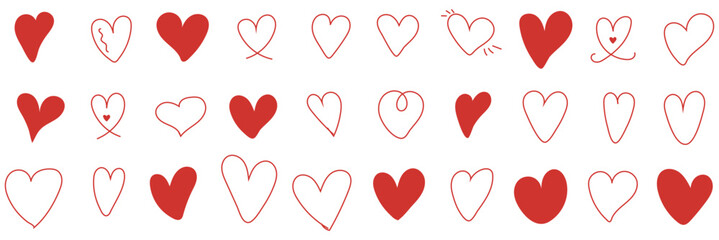 Hearts. Vector stilyzed red hearts set, isolated on white background. Symbols, signs flat icons. Love, valentine icon collection. Red heart symbol.