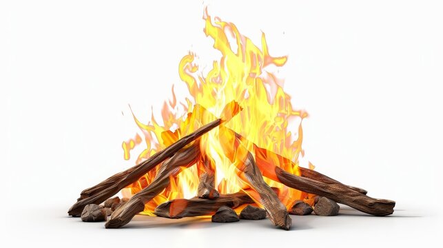 realistic bonfire campfire flame isolated on white background illustration digital art cutout