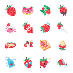 Flat Stickers Depicting Strawberry Desserts