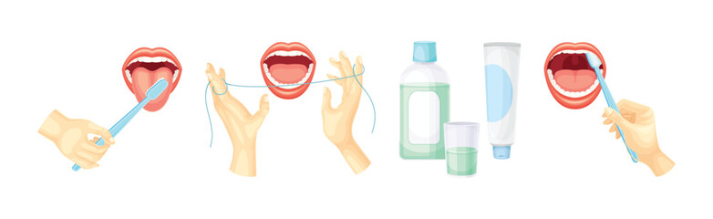 Oral Care and Dental Hygiene with Mouth Vector Set