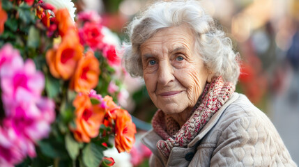 old woman with Serenity: Tranquil breaths, gentle smiles, inner peace blossoms, harmonious calm