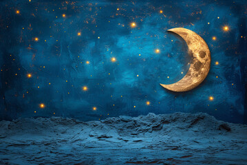 Obraz na płótnie Canvas Moon and stars in the night sky. Dreamy and peaceful mood