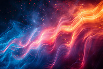 Background of colorful swirling line of light with blue and orange colors. The line is full of sparks and he is moving