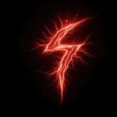 Red electricity lightning strike and thunder isolated on a black background