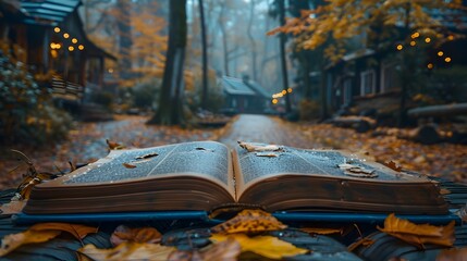 Enchanting Autumn Pathway Leading to an Open Book in the Forest