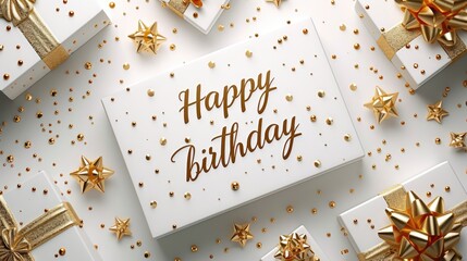 Fototapeta premium Festive joy: a heartwarming greeting card adorned with the text happy birthday, radiating celebratory cheer and warm wishes, perfect for expressing love and joy on this special occasion.
