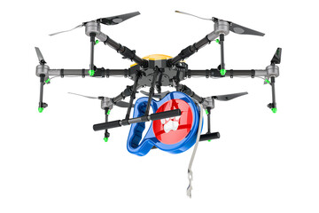 Delivery drone with traction rope, 3D rendering isolated on transparent background