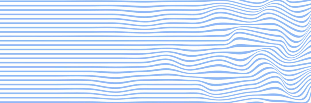 Simple wavy abstract background, long banner. Vector illustration of horisontal stripes with optical illusion, op art.