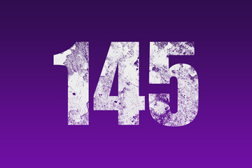 flat white grunge number of 145 on purple background.	