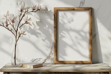Blank wooden picture frame mockup.
