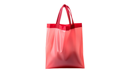 A vibrant red shopping bag sits elegantly on a stark white background