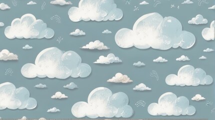 a pattern of fluffy clouds floating against a serene sky. soft and subtle hues to evoke a peaceful and dreamy atmosphere 