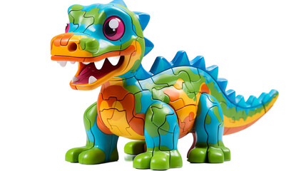 Plastic toy dinosaur with open mouth roaring in playroom