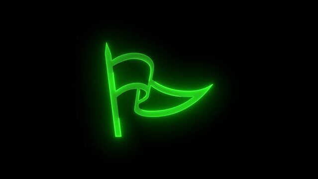 Pennon flag icon glowing neon green color animation black background