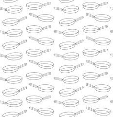 Vector seamless pattern of hand drawn doodle sketch outline frying pan isolated on white background