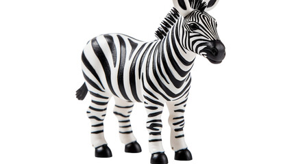 A small toy zebra figurine standing elegantly on a white surface, resembling a snowy landscape