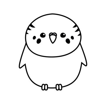recommend clip art: Vector flat hand drawn outline budgie parrot isolated on white background