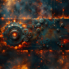 Fototapeta premium Futuristic Architecture: Digital Canvas with Gears and Copy Space