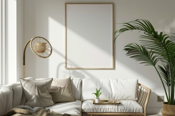 Living room wall poster mockup.