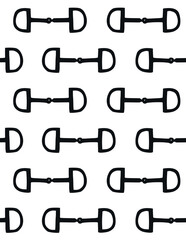 Vector seamless pattern of hand drawn horse equestrian bit silhouette isolated on white background