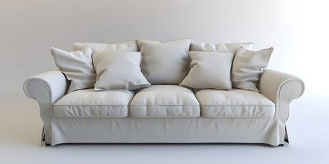 white sofa and cusions in a room with white background
