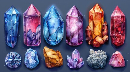 Gemstones diamonds, luxury jewel gems and precious gems. Crystal gemstone, jeweler gems precious or jeweller brilliant treasure. Isolated modern icon set.