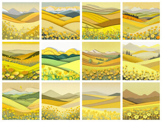 a paper cutout hills yellow mountain flower mountains wildflower valley collage mosaic sky flowers hill collection wildflowers spring season artwork style fashion pattern tile layout design