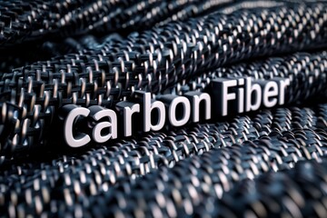 Fototapeta premium This image provides a magnified view of Carbon Fiber text raised above a backdrop of carbon weave texture