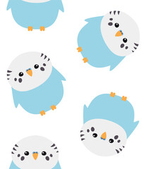 Vector seamless pattern of flat hand drawn budgie parrot isolated on white background
