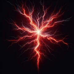 Red electricity lightning strike and thunder isolated on a black background