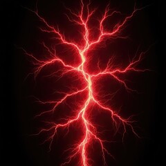 Red electricity lightning strike and thunder isolated on a black background