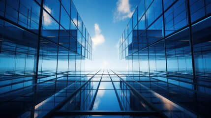 Fototapeta na wymiar Glass skyscrapers in business center with blue sky