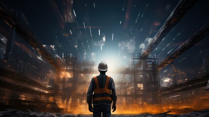 Industrial worker standing in front of a large warehouse